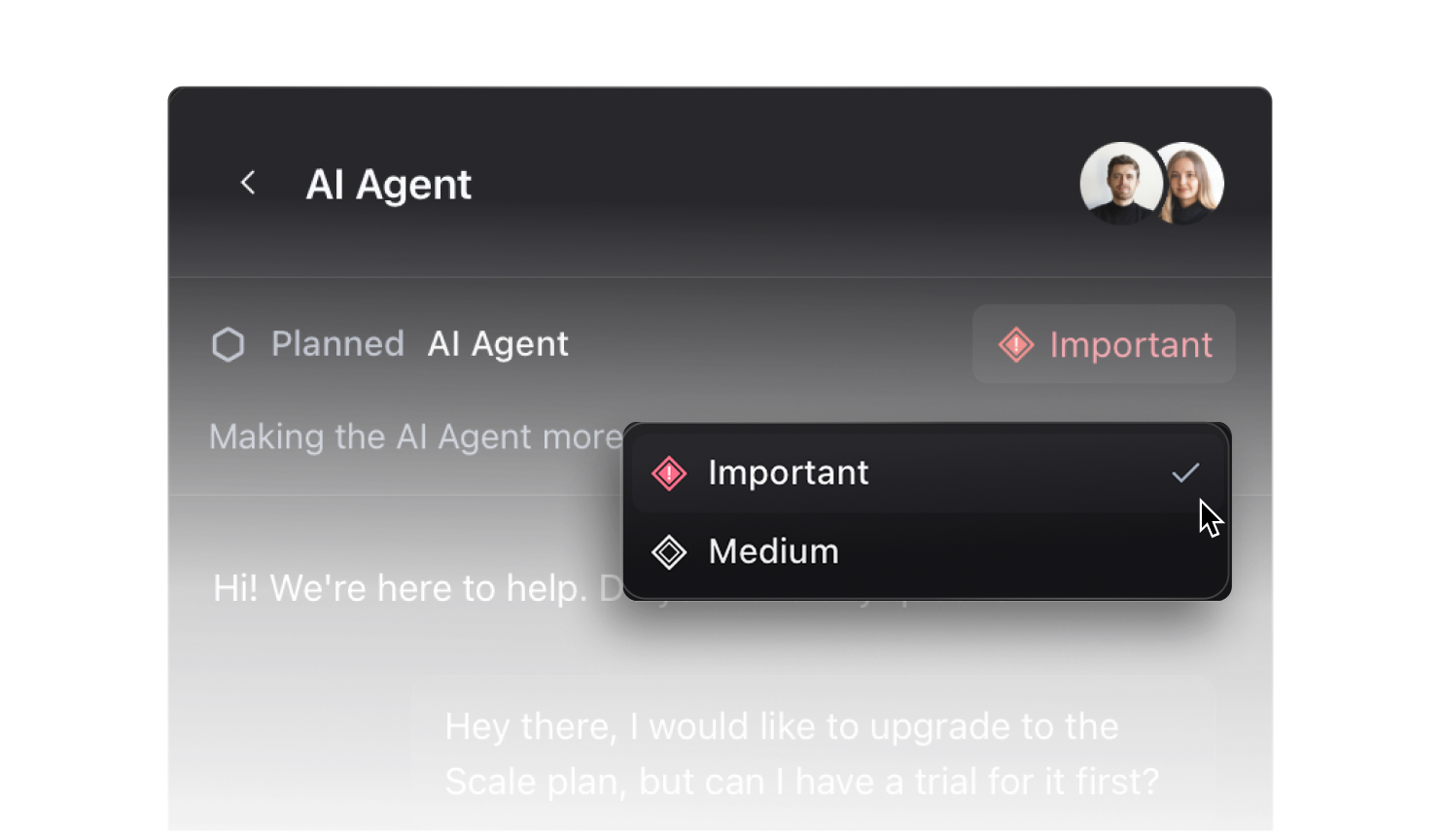 Productlane Agent issue with importance set to Important